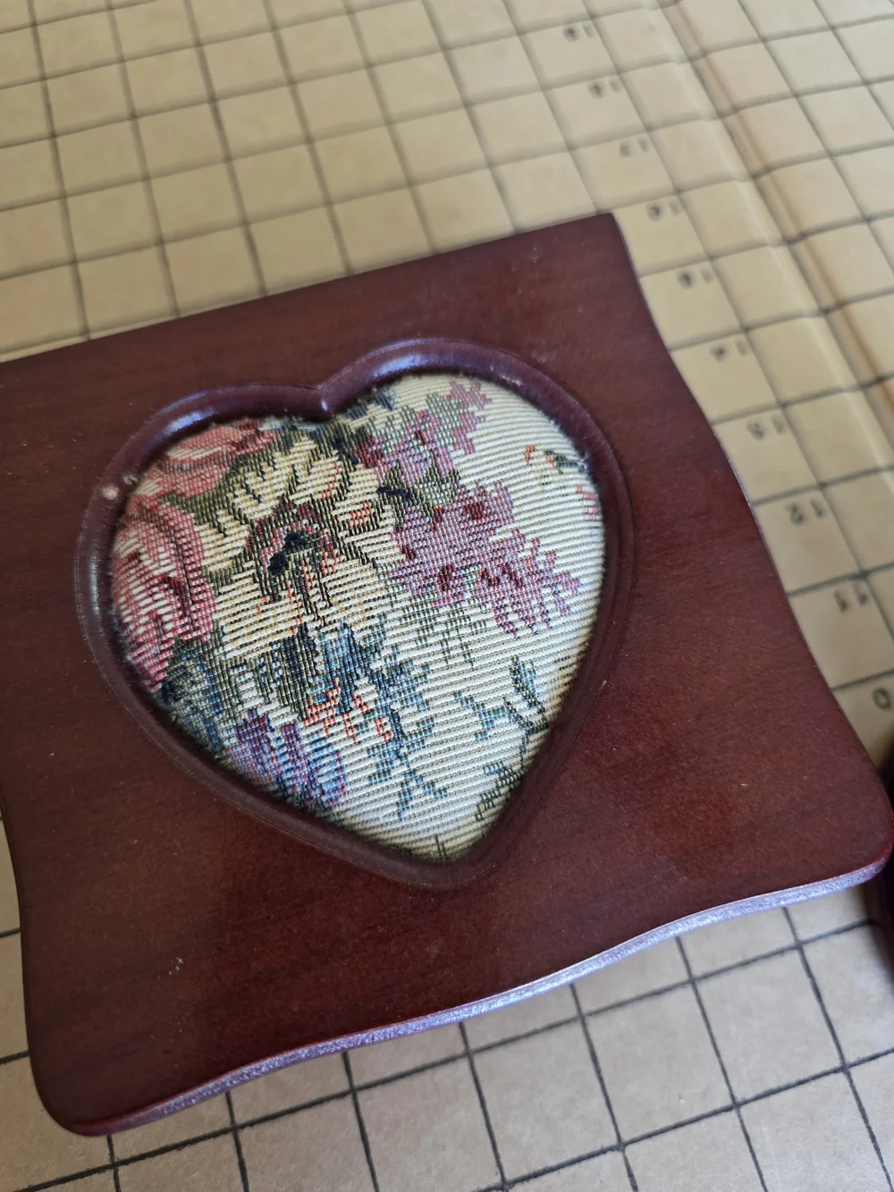 Vintage Floral Embroidered Wooden Jewelry 2 Box Set  Velvet Lined Needlepoint